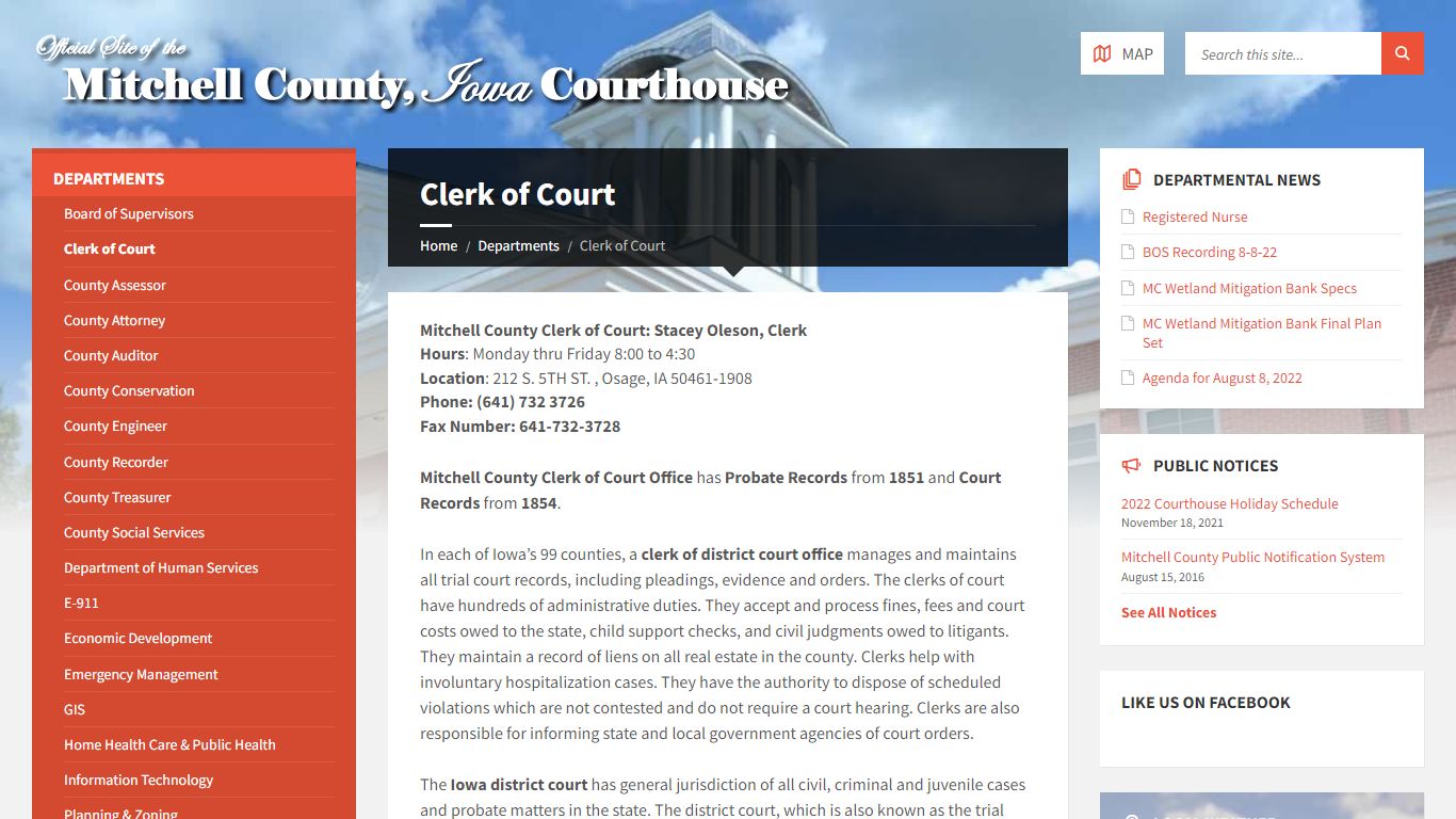 Clerk of Court | Mitchell County Iowa Courthouse